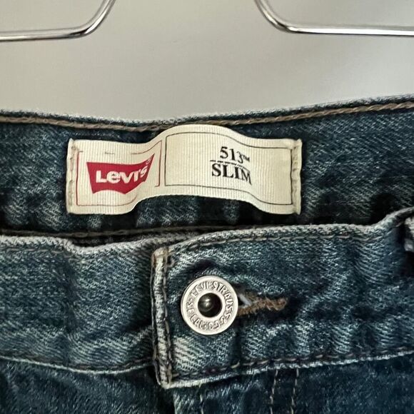 Faded Distressed Levi's 513 Slim Size 18 Reg Waist 30 Whiskered Blue Denim Jeans - Picture 4 of 7